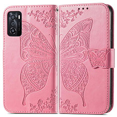 Custodia Portafoglio In Pelle Farfalla Cover con Supporto per Oppo A55S 5G Rosa Caldo