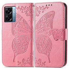 Custodia Portafoglio In Pelle Farfalla Cover con Supporto per Oppo A57 5G Rosa Caldo