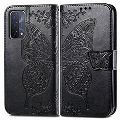 Custodia Portafoglio In Pelle Farfalla Cover con Supporto per Oppo A74 5G Nero