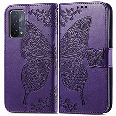 Custodia Portafoglio In Pelle Farfalla Cover con Supporto per Oppo A74 5G Viola