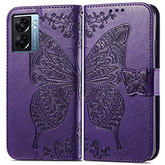 Custodia Portafoglio In Pelle Farfalla Cover con Supporto per Oppo A77 5G Viola