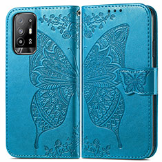 Custodia Portafoglio In Pelle Farfalla Cover con Supporto per Oppo A94 5G Blu