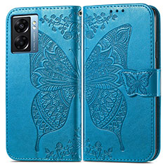 Custodia Portafoglio In Pelle Farfalla Cover con Supporto per Oppo K10 5G India Blu