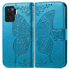 Custodia Portafoglio In Pelle Farfalla Cover con Supporto per Oppo Reno5 Lite Blu