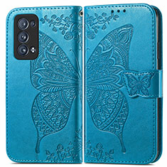 Custodia Portafoglio In Pelle Farfalla Cover con Supporto per Oppo Reno6 Pro 5G Blu