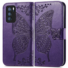 Custodia Portafoglio In Pelle Farfalla Cover con Supporto per Oppo Reno6 Pro 5G India Viola