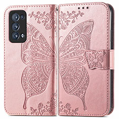 Custodia Portafoglio In Pelle Farfalla Cover con Supporto per Oppo Reno6 Pro+ Plus 5G Rosa