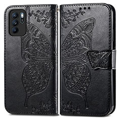 Custodia Portafoglio In Pelle Farfalla Cover con Supporto per Oppo Reno6 Z 5G Nero