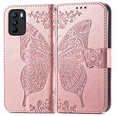 Custodia Portafoglio In Pelle Farfalla Cover con Supporto per Oppo Reno6 Z 5G Rosa