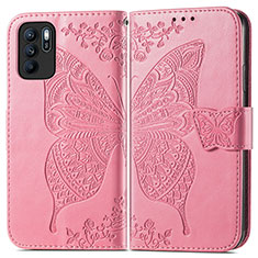 Custodia Portafoglio In Pelle Farfalla Cover con Supporto per Oppo Reno6 Z 5G Rosa Caldo