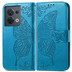 Custodia Portafoglio In Pelle Farfalla Cover con Supporto per Oppo Reno8 5G Blu