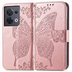 Custodia Portafoglio In Pelle Farfalla Cover con Supporto per Oppo Reno9 Pro 5G Rosa