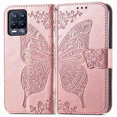 Custodia Portafoglio In Pelle Farfalla Cover con Supporto per Realme 8 4G Oro Rosa