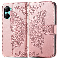 Custodia Portafoglio In Pelle Farfalla Cover con Supporto per Realme C33 Oro Rosa