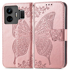 Custodia Portafoglio In Pelle Farfalla Cover con Supporto per Realme GT Neo5 5G Oro Rosa