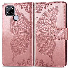 Custodia Portafoglio In Pelle Farfalla Cover con Supporto per Realme V3 5G Oro Rosa