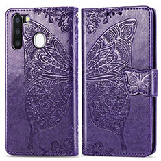 Custodia Portafoglio In Pelle Farfalla Cover con Supporto per Samsung Galaxy A21 European Viola