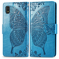 Custodia Portafoglio In Pelle Farfalla Cover con Supporto per Samsung Galaxy A21 SC-42A Blu