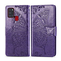 Custodia Portafoglio In Pelle Farfalla Cover con Supporto per Samsung Galaxy A21s Viola