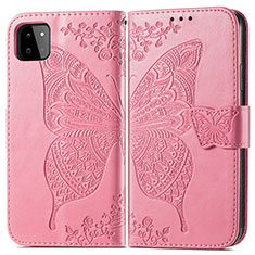 Custodia Portafoglio In Pelle Farfalla Cover con Supporto per Samsung Galaxy A22 5G Rosa Caldo