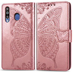 Custodia Portafoglio In Pelle Farfalla Cover con Supporto per Samsung Galaxy A40s Rosa