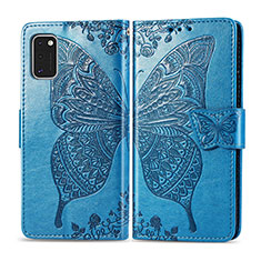 Custodia Portafoglio In Pelle Farfalla Cover con Supporto per Samsung Galaxy A41 Blu