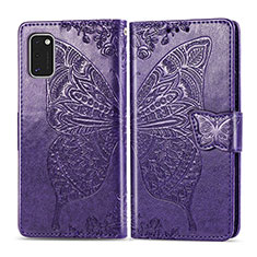 Custodia Portafoglio In Pelle Farfalla Cover con Supporto per Samsung Galaxy A41 Viola