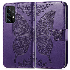 Custodia Portafoglio In Pelle Farfalla Cover con Supporto per Samsung Galaxy A52 4G Viola