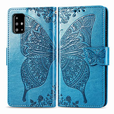 Custodia Portafoglio In Pelle Farfalla Cover con Supporto per Samsung Galaxy A71 5G Blu