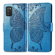 Custodia Portafoglio In Pelle Farfalla Cover con Supporto per Samsung Galaxy F02S SM-E025F Blu