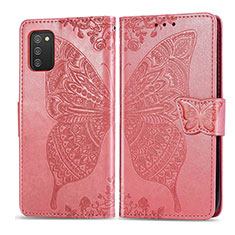 Custodia Portafoglio In Pelle Farfalla Cover con Supporto per Samsung Galaxy F02S SM-E025F Rosa Caldo