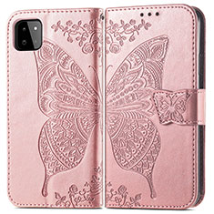 Custodia Portafoglio In Pelle Farfalla Cover con Supporto per Samsung Galaxy F42 5G Rosa