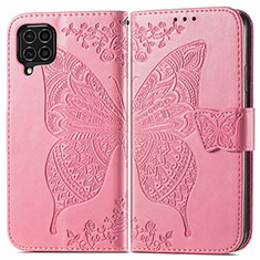 Custodia Portafoglio In Pelle Farfalla Cover con Supporto per Samsung Galaxy F62 5G Rosa Caldo