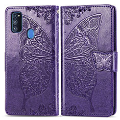 Custodia Portafoglio In Pelle Farfalla Cover con Supporto per Samsung Galaxy M30s Viola