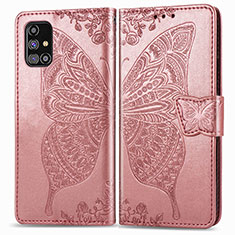 Custodia Portafoglio In Pelle Farfalla Cover con Supporto per Samsung Galaxy M31s Rosa