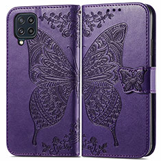 Custodia Portafoglio In Pelle Farfalla Cover con Supporto per Samsung Galaxy M32 4G Viola