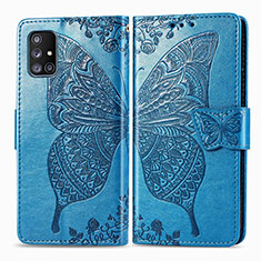 Custodia Portafoglio In Pelle Farfalla Cover con Supporto per Samsung Galaxy M40S Blu