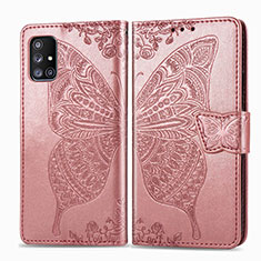 Custodia Portafoglio In Pelle Farfalla Cover con Supporto per Samsung Galaxy M40S Rosa
