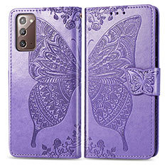 Custodia Portafoglio In Pelle Farfalla Cover con Supporto per Samsung Galaxy Note 20 5G Lavanda