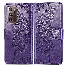 Custodia Portafoglio In Pelle Farfalla Cover con Supporto per Samsung Galaxy Note 20 Ultra 5G Viola