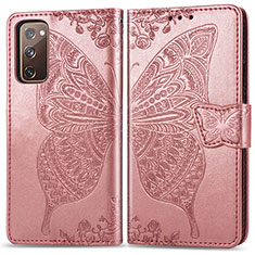 Custodia Portafoglio In Pelle Farfalla Cover con Supporto per Samsung Galaxy S20 FE (2022) 5G Rosa