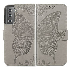 Custodia Portafoglio In Pelle Farfalla Cover con Supporto per Samsung Galaxy S21 FE 5G Grigio