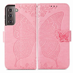 Custodia Portafoglio In Pelle Farfalla Cover con Supporto per Samsung Galaxy S21 FE 5G Rosa Caldo