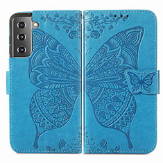 Custodia Portafoglio In Pelle Farfalla Cover con Supporto per Samsung Galaxy S21 Plus 5G Blu