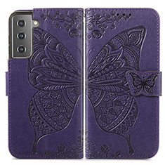 Custodia Portafoglio In Pelle Farfalla Cover con Supporto per Samsung Galaxy S21 Plus 5G Viola