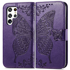 Custodia Portafoglio In Pelle Farfalla Cover con Supporto per Samsung Galaxy S21 Ultra 5G Viola