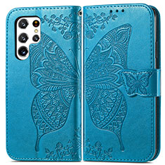 Custodia Portafoglio In Pelle Farfalla Cover con Supporto per Samsung Galaxy S24 Ultra 5G Blu