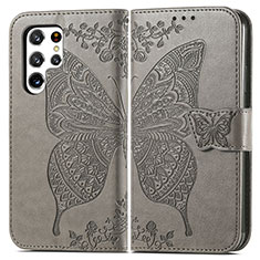 Custodia Portafoglio In Pelle Farfalla Cover con Supporto per Samsung Galaxy S25 Ultra 5G Grigio