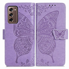 Custodia Portafoglio In Pelle Farfalla Cover con Supporto per Samsung Galaxy Z Fold2 5G Lavanda