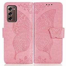 Custodia Portafoglio In Pelle Farfalla Cover con Supporto per Samsung Galaxy Z Fold2 5G Rosa Caldo
